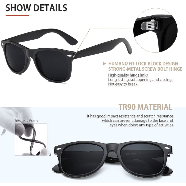 Solbriller Herre Polariserte Solbriller for Herre og Damer,Sorte Retro Solbriller Kjøring Fiske UV-beskyttelse