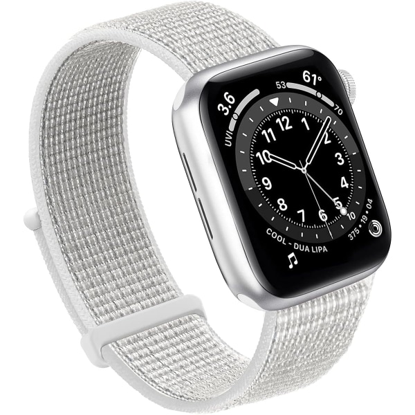 Yhteensopiva Apple Watch Ranneke, Naisten Miesten Sport Nylon Silmukkahihna iWatch Series Ultralle 8 7 6 5 4 3 2 1 SE (42/44/45/49mm, heijastin valkoinen)