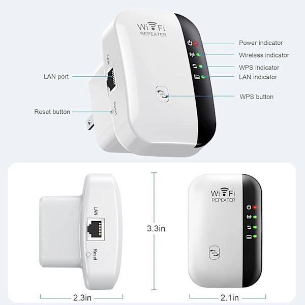 WiFi-förstärkare 2024 - Nyaste modellen - WiFi-förstärkare - WiFi-repeater - Täckning upp till 3000 kvm - Anslut 45 enheter - Internetförstärkare - Vit