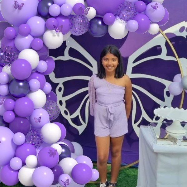 Purple Balloon Garland Kit Laventeli Ilmapallokaari purppuranpunaisella perhosella 136 kpl Purppuraa ja valkoista ilmapalloa hääjuhlakoristeisiin