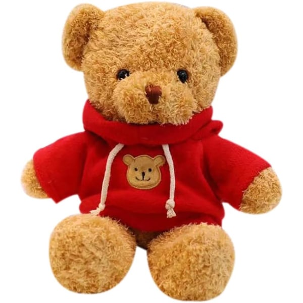 Sød bamse plys tøjdyr, bamse med kaffe hættetrøje, gaver til børn (11,8" rød)