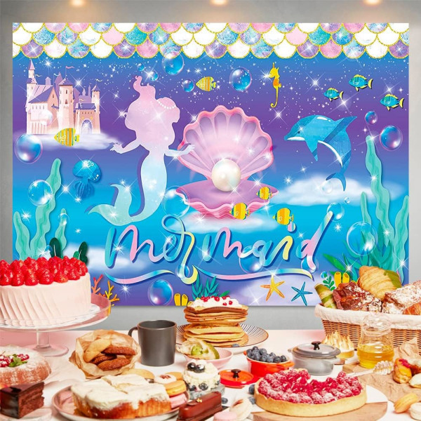 Undervattens Mermaid Bakgrund Lila Blå Mermaid Pearl Whale Bakgrund Banner Mermaid Slott Prinsessa Födelsedagsfest Baby Shower Dekorationer