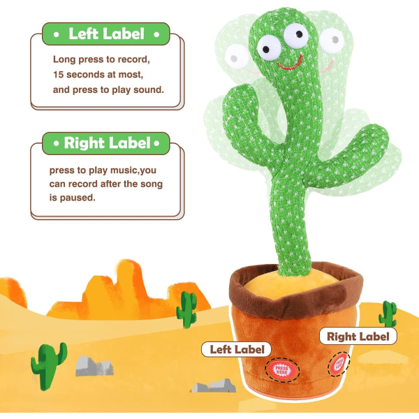 Dansande Talking Cactus Baby härmar leksaker med LED 120 engelska sånger, sjungande musikleksak (ljudinspelning och återberättelse)