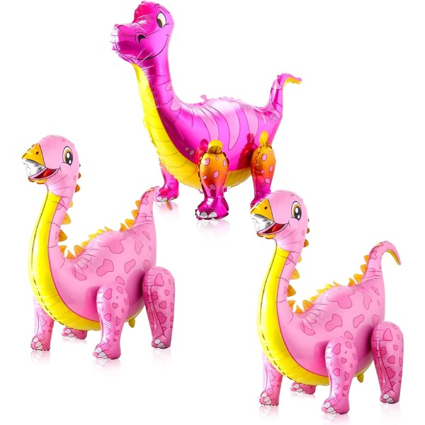 Combo store rosa dinosaurballonger - 35 tommer, pakke med 3 | 3D selvstående rosa dinosaurballonger til bursdagsfest| Rosa Dinosaur Festutstyr