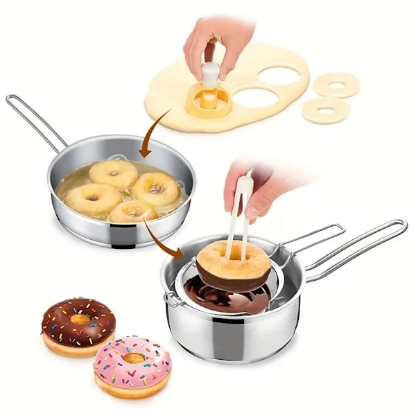 2 st Non-Stick Donut Maker Set - Plastskärare & Doppingtång, Enkla DIY Bakverktyg för Hemmaköket, Donutform, Doughnut Bakverktyg