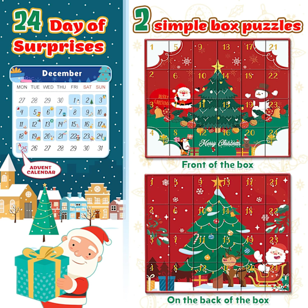 Julekalender 2025 Jigsaw Puzzle for Kids og voksne - 1008 brikker Jigsaw 24 dagers julekalender