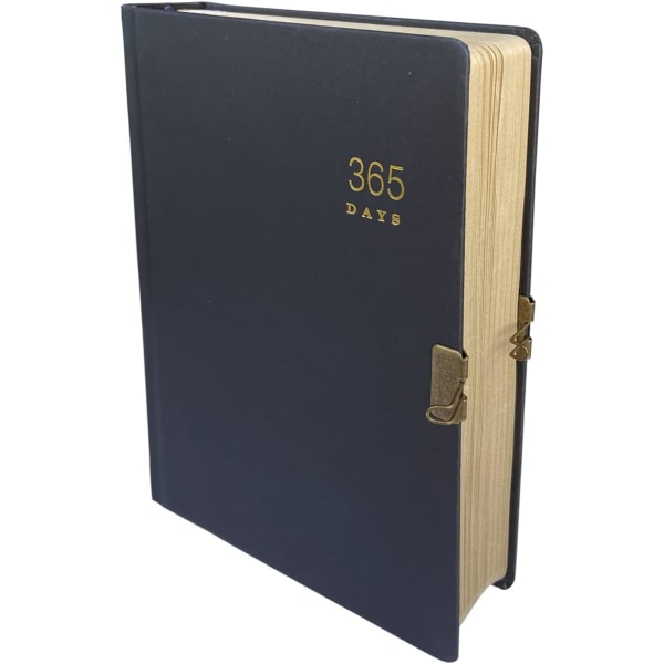 Vintage 365 journal med lås och nyckel A5 tom sida anteckningsbok svart inbunden dagbok dagbok för kvinnor, män, vuxna