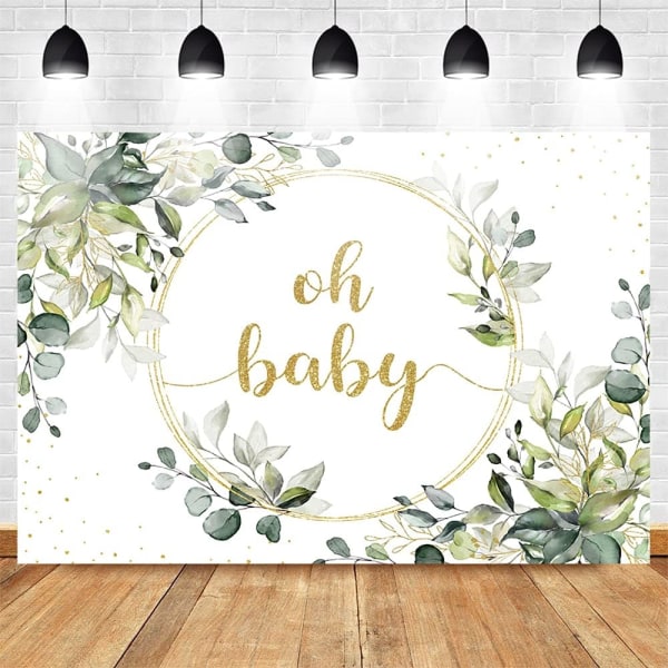 Grønt Baby Shower Baggrund Guld Oh Baby Baggrund Grøn Eucalyptus Baby Shower Fest Kage Bord Dekoration Banner Foto Booth Rekvisitter (7x5ft)