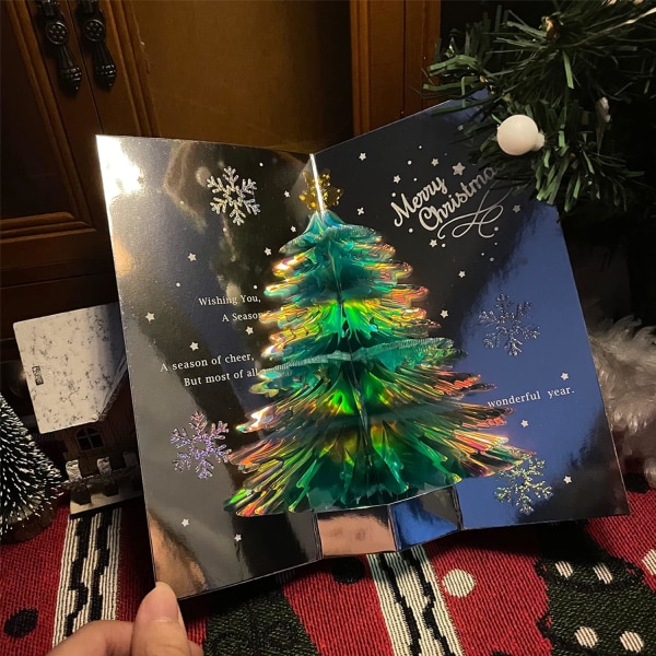 Pop Up julekort, 3D Glitter Juletre Gratulationskort God Jul Pop Up Card Vinterferiekort Gave til nyttår jul - Grønn