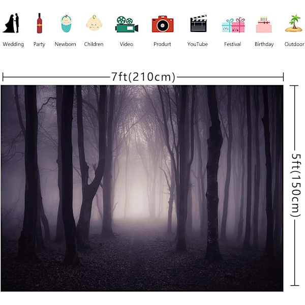 Halloweenin sumuinen metsätausta Halloween Spooky Creepy Woods -juhlakoristeet Pelottava yö Hämärä Halloween-juhlabanneri (7x5FT)