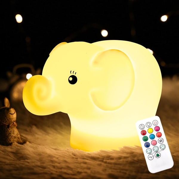 Natlamper til elefantbørn med fjernbetjening, 7-farvet Kawaii-lampe, værelsesindretning, USB-genopladelig, søde lampegaver til baby, børn, småbørn, teenagepiger