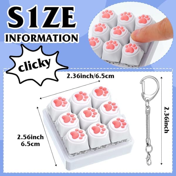 Keyboard Fidget Tool Fidget Clicker Keyboard Keychain Decompression Tool Dual Sound Keyboard Cat Paw Fidgets Prop Silent & Loud