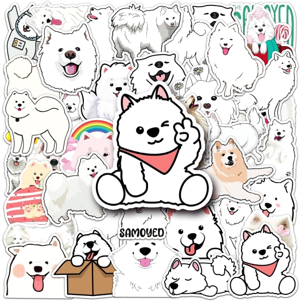 Kawaii Söta Samoye Dog Stickers 50 Styck Vattentät Cartoon Estetiska Vattenflaskor Dekaler för tillbehör Gitarr Kalender Dagbok Skateboard Resväska Presenter