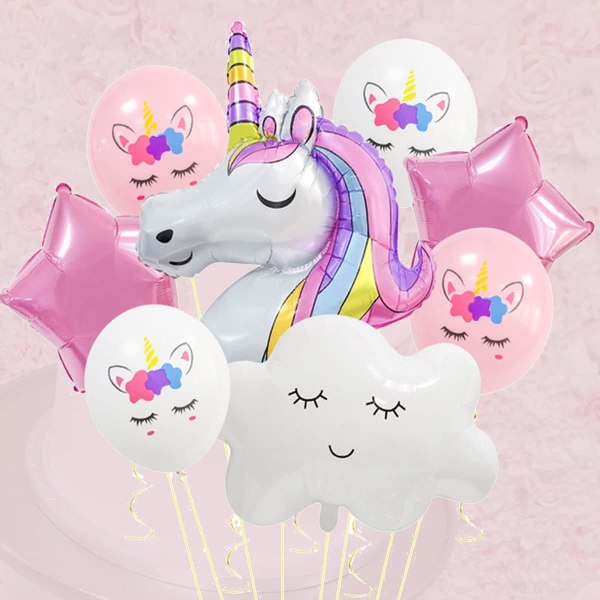Unicorn Ilmapallot Lateksi Yksisarvisen syntymäpäiväjuhlakoristeet tytöille Set Vaaleanpunainen tähti ja pilvi Ilmapallo baby