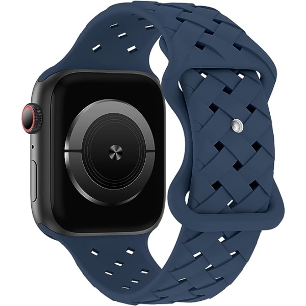 Silikonflettet vevbånd kompatibel med Apple Watch 42mm 44mm 45mm 49mm, erstatning silikon sportsåndbar stropp for kvinner menn-Abyss Blue