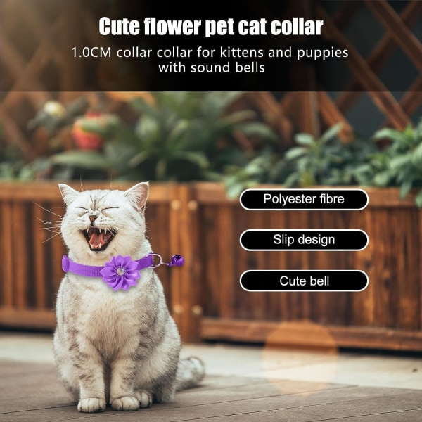 2 stykker blomsterkjede for kattunger | Blomstert sløyfe hundekostyme tilbehør, kattehalsbånd Blomster sløyfe kjæledyrhalsbånd med klokke, for katter, små