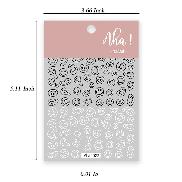 Graffiti Fun Nail Art Stickers Abstrakt Leende Ansikte Nagel Dekaler 3D Självhäftande Trend Charm Svart och Vitt Vridet Leende Ansikte Nagel Design 5 st