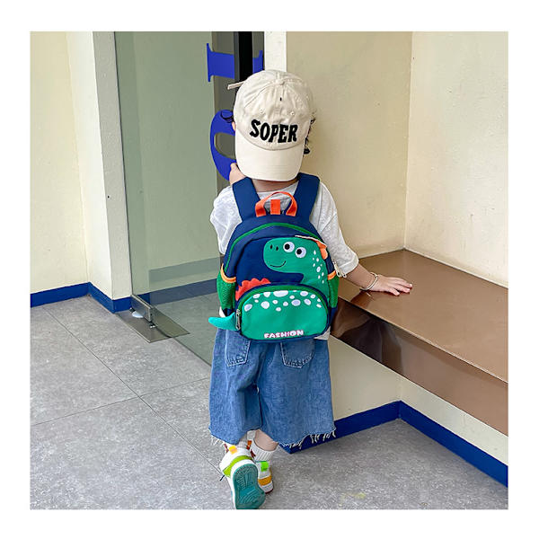 Mini Ryggsäck - Barnväskor för Förskola - Skolväska med bröstrem - 3D Cartoon Dinosaur Kindergarten Skolväska (12M+)-blå