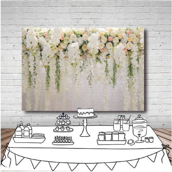 Hvit rose blomstertema fotografering bakgrunner brude dusj bryllup blomster foto bakgrunn baby jente bursdagsfest portrett 7x5ft