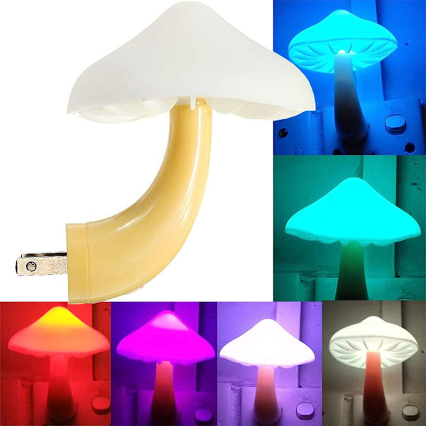 Sensor LED natlampe Stik i lampe Svampe natlampe 7-farve skiftende magiske mini smukke svampeformede natlamper til amerikansk standardstik