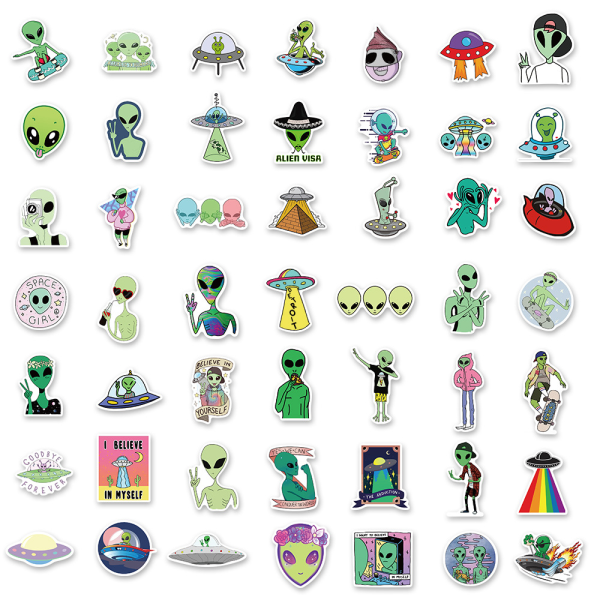 Aliens klistermærker pakke til vandflasker laptop, 100 stk. vinyl vandtætte æstetiske rum UFO klistermærker til scrapbog computer telefon guitar bagage