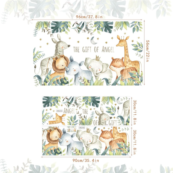 Animals Wall Sticker Grønne Blade Wall Decal Søde Elefant Giraf Zebra Wall Decals Tegneserie Måne Stjerner Wall Mural til Børneværelse Børneværelse