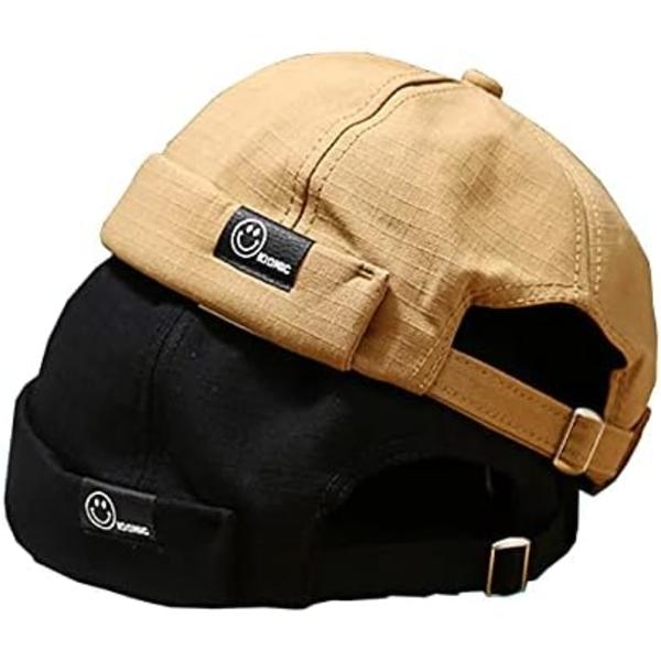 Lipaton hattu Beanie Skullcap Työntekijä Sailor Cap Retro Rolled Cuff Skull Caps säädettävällä（Musta）