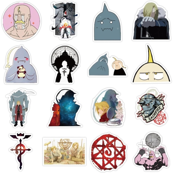 50 stk japanske fuldmetal Anime Alchemist-klistermærker Vandtætte Vinyl Kawaii-klistermærker til børn Teenagere Voksen Skateboard Computer Laptop
