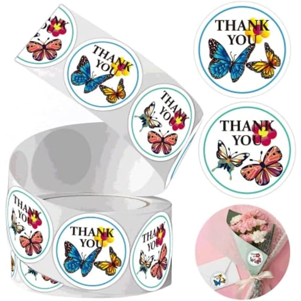 Blommiga fjärilsdekaler, 1,5" runda tackklistermärken för småföretag Bakning Förpackningar Presentkort Kuvert Sigill, 500 st/rulle