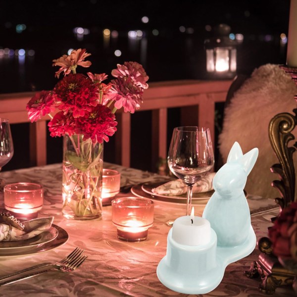 Porcelain Bunny Candle Holder Easter Ceramic Rabbit Candle Holder Easter Candlestick Holder Bunny Figurines Egg Cup Holder,light blue