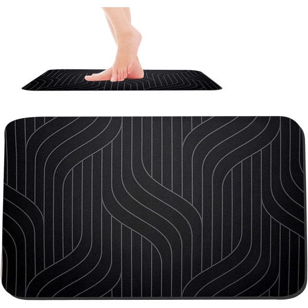 Diatoméjord Badmatte Hurtigtørkende Badmatte Sklisikker Diatoméjord Badgulvmatte 40x60 Cm Svart