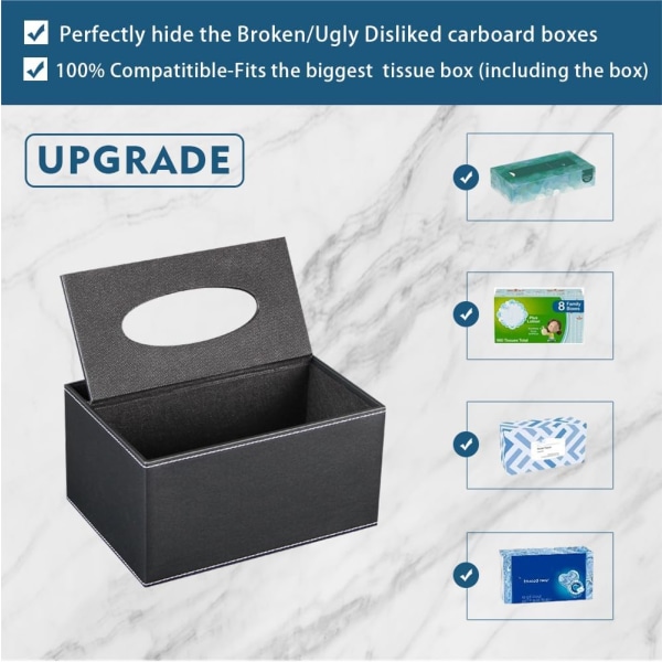 Tissue Box Cover rektangulärt, kompatibelt med Kleenex Multifunktionell Tissue Box-hållare med fjärrkontrollhållare, dekorativ organizer