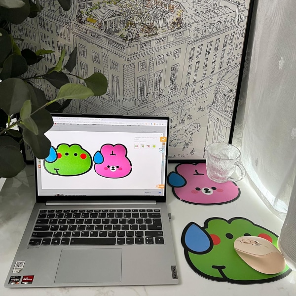 2 stk. søde musemåtter, Kawaii K-pop/japansk musemåtte, lille vandtæt PVC-måtte, nem at rengøre, pude til hjemmekontoret computer bærbar computer, frø