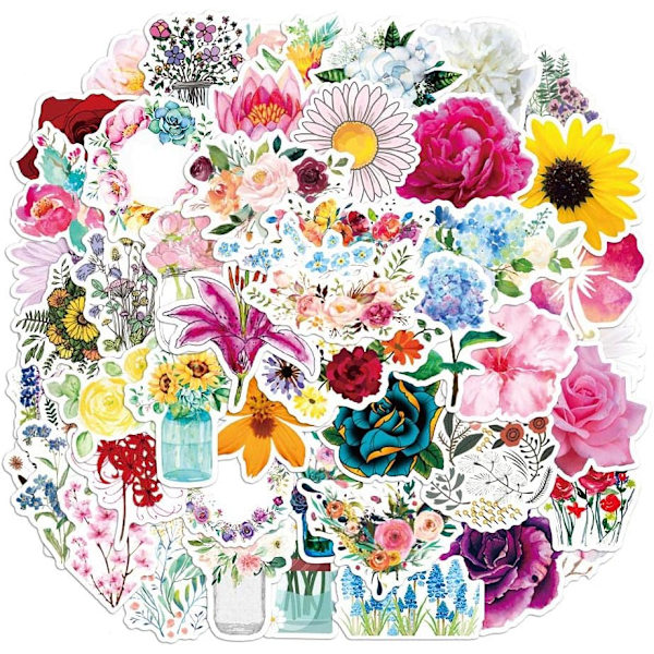 100 stk klistremerker med blomstermotiver for vannflasker, søte, vinyl, stilige, vanntette klistremerker for bærbare datamaskiner, skrapbøker, telefoner, blomstergaver til voksne og tenåringer