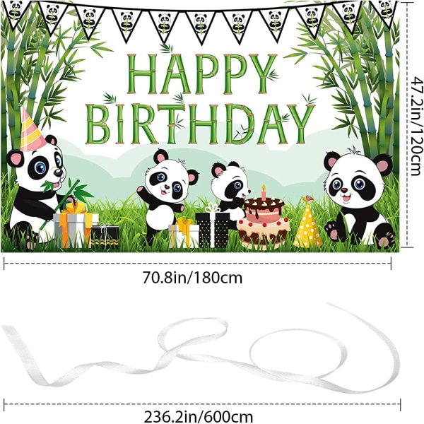 Tegneserie Panda Bursdag Bakteppe, Grønn Bambus Panda Tema Baby Shower Fotobakgrunn for barn Nyfødte bursdagsfestdekorasjoner