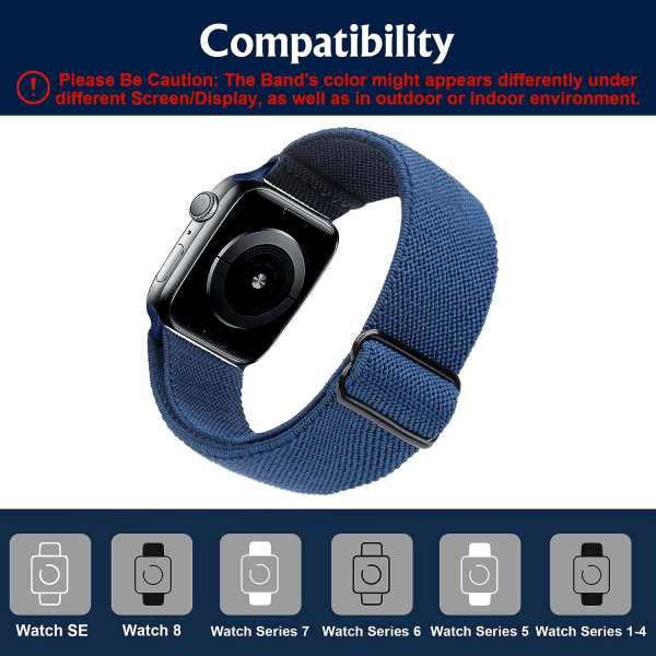 Elastisk klokkebånd kompatibelt med Apple Watch Band 41mm 40mm 38mm Komfortabelt justerbart sportsbånd for kvinner menn - Blå