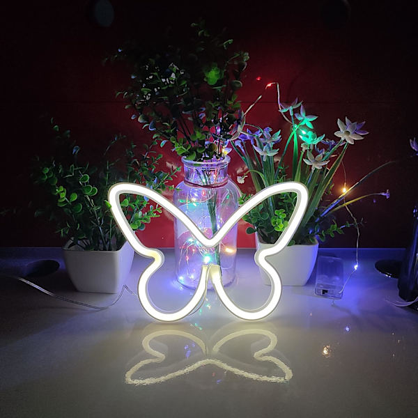 USB eller 3-AA batteridrivna neon LED-lampor för bordsdekoration, flickors sovrum, väggdekor, barnkalas, bröllopsfesttillbehör (vit)