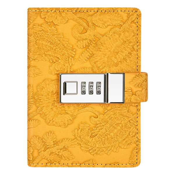 Tainrunse Mini Notebook, Journal med lås för vuxna Journal Planner Organizer Lås Dagbok Mini Pocket Notebook för män kvinnor Gul
