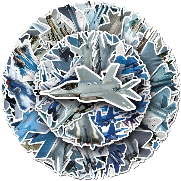 Fighter Plane Stickers 50 Stk Cartoon Vanntette Vinyl Stickers for Vannflaske Hydroflasks Laptop Nettbrett Datamaskin Biltelefon Bagasjenettbrett