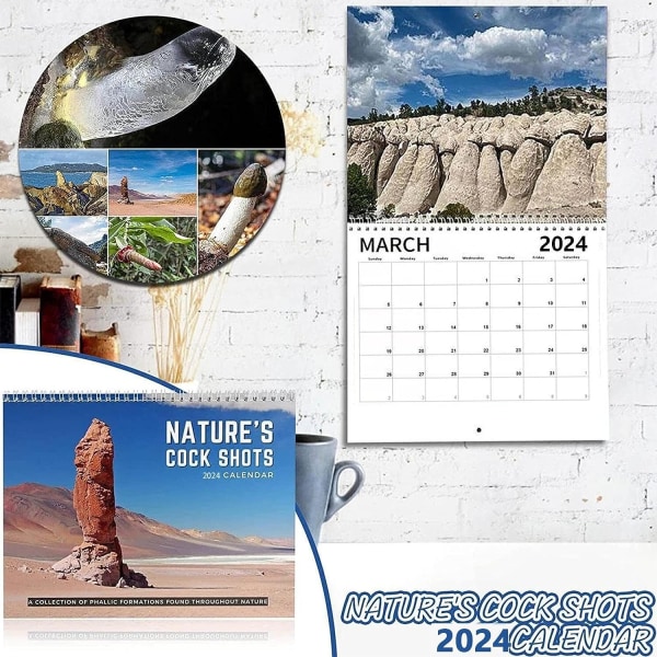 Kukon luontokalenteri 2024 | Nature's Dick Pics kepponen lahja | Riippuva seinätaide kuukausittainen perhekalenteri | Hauskoja ja hauskoja lahjoja aikuisille