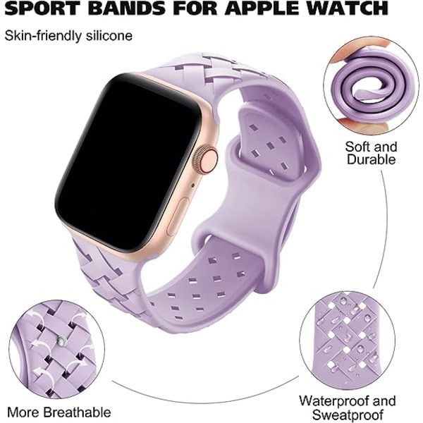 Silikonflätade vävda band kompatibla med Apple Watch 42mm 44mm 45mm 49mm, ersättning silikon sport andningsbar rem för kvinnor män-Lavendel