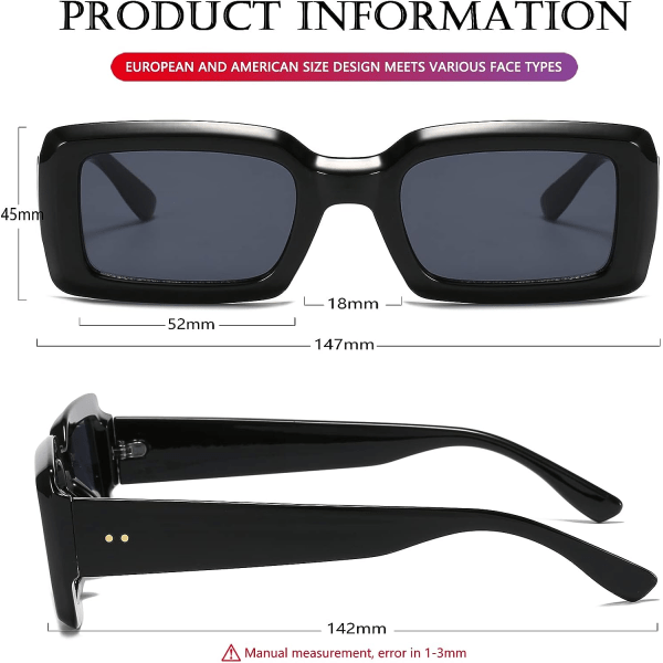 Tykke chunky rektangulære solbriller til kvinder og mænd Moderne små firkantede solbriller Fashion Fat Narrow Frame Sunnies