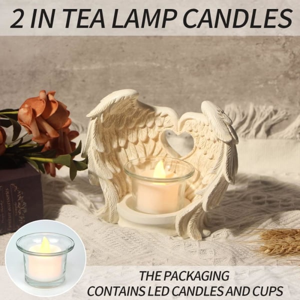 Angel Wings Tealight, Prayer Candle Holder Memorial Gifts Home Decor (LED Tea Light and Cup Included),White Wings