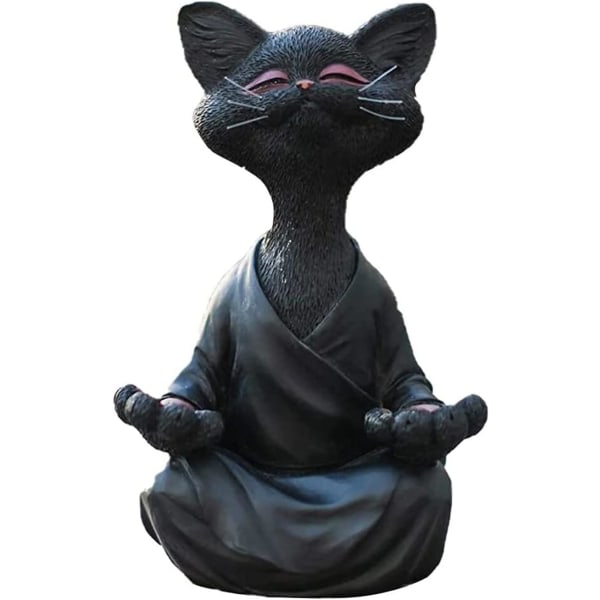 Mediterende kattestatue, lunefull svart kattefigur, innendørs og utendørs katteskulptur for hjem, hage og uteplass, produkter for