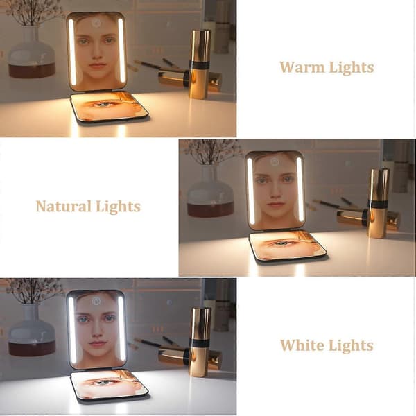 Pocket Mirror, LED Compact Mirror, 2-sided Handheld Magnetic Switch Foldable Small Travel Makeup Mirror with Lighting