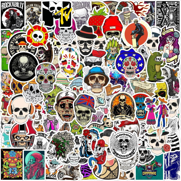 100 PCS Skull Stickers, Vinyl Vattentäta Stickers för Vattenflaskor Bumper Laptop Computer Phone Case Skateboard Motorcykel, Cool Stickers för vuxna