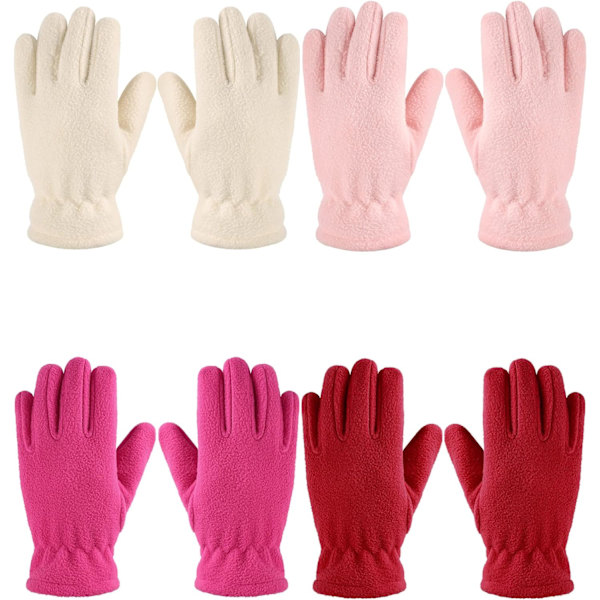 4 par barn fleecehandskar vinter varma handskar full finger polar vantar för pojkar flickor barn utomhusaktiviteter, rosa, beige, röd, ros röd, S