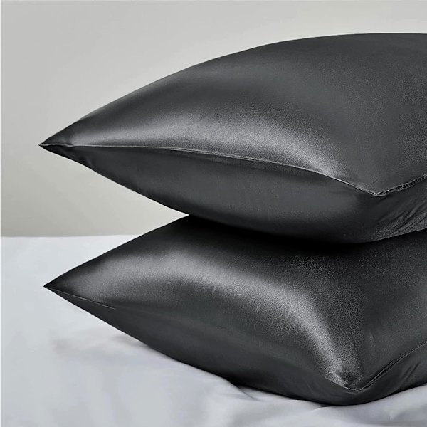 Pudebetræk King Size Sæt af 2, Satin Pudebetræk 20x40 tommer, Pudebetræk med Kuvertlukning, Åndbar, Hudvenlig (Sort)