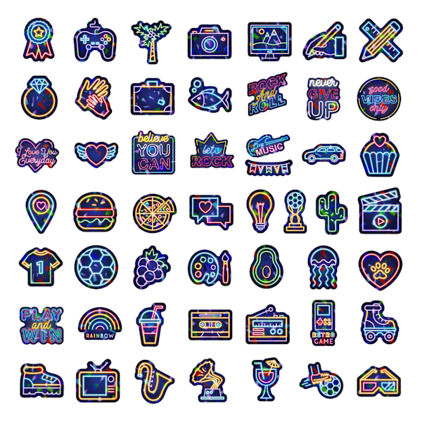 100 neon klistermærker, seje neon klistermærker til voksne, vandtætte vinyl klistermærker til vandflasker, mobiltelefoner, computere, bagage, guitarer