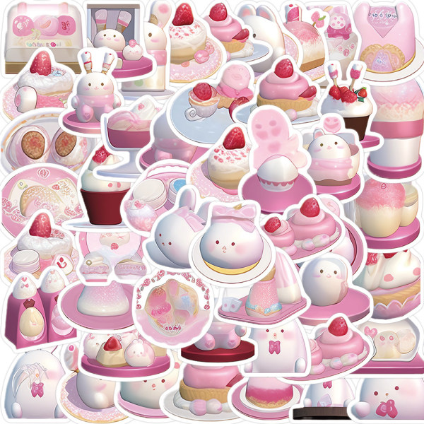 49 st kawaii-klistermärken, vattentäta vinyl rosa kanin-klistermärken för bärbar dator, vattenflaska, hydrokolv, scrapbooking, journaling, estetiska söta klistermärken